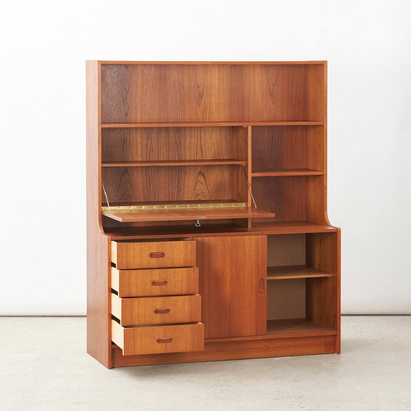 Teak Bookcase w/ Drop-Down Cabinet, Denmark