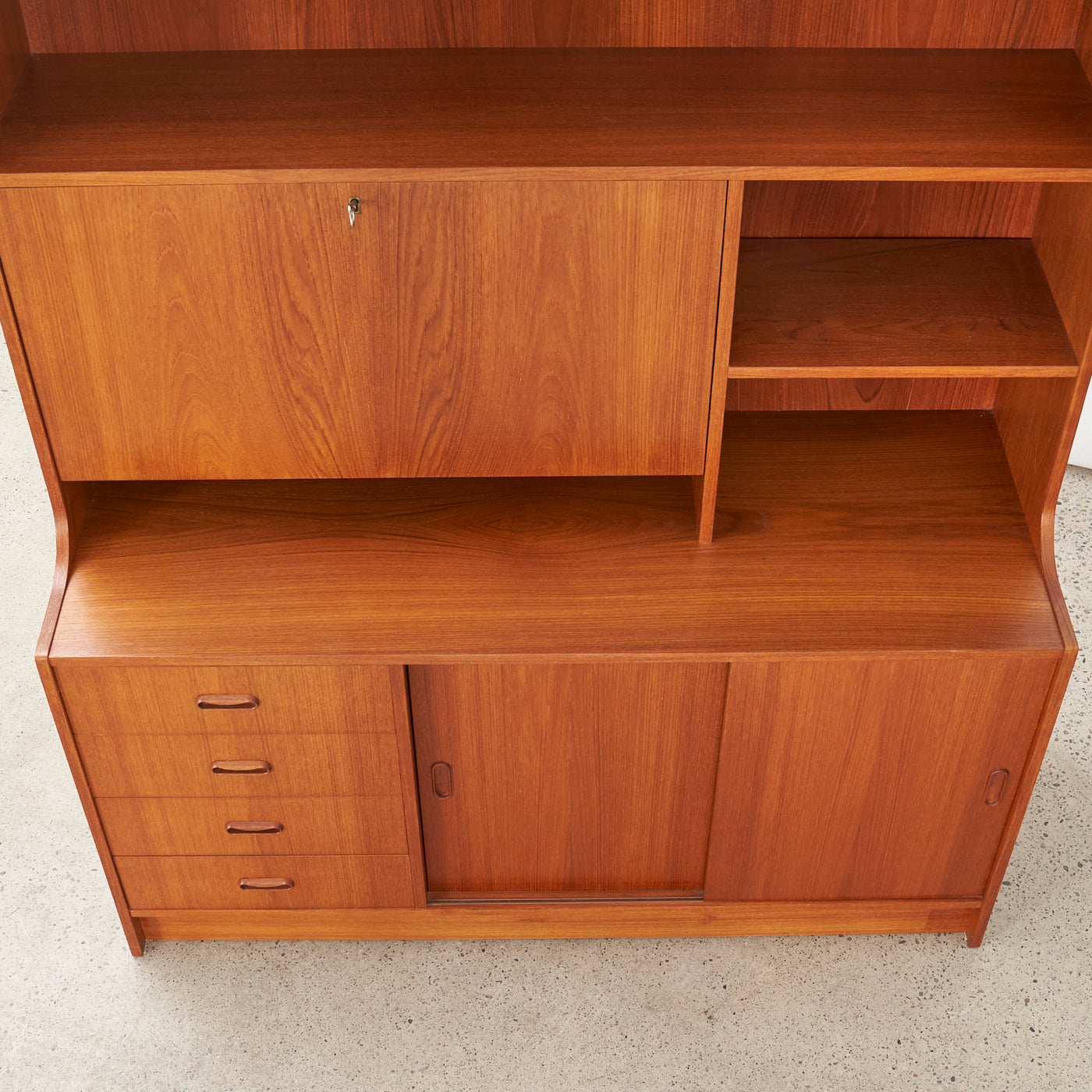 Teak Bookcase w/ Drop-Down Cabinet, Denmark