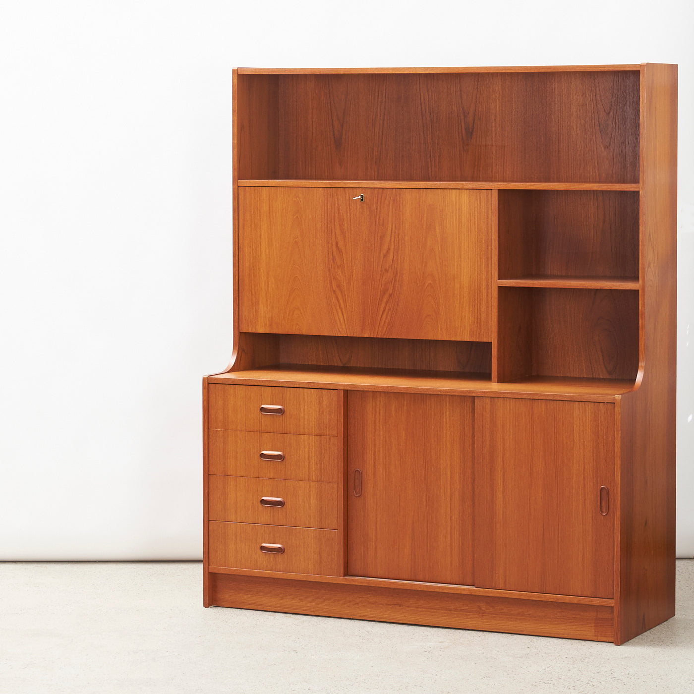 Teak Bookcase w/ Drop-Down Cabinet, Denmark