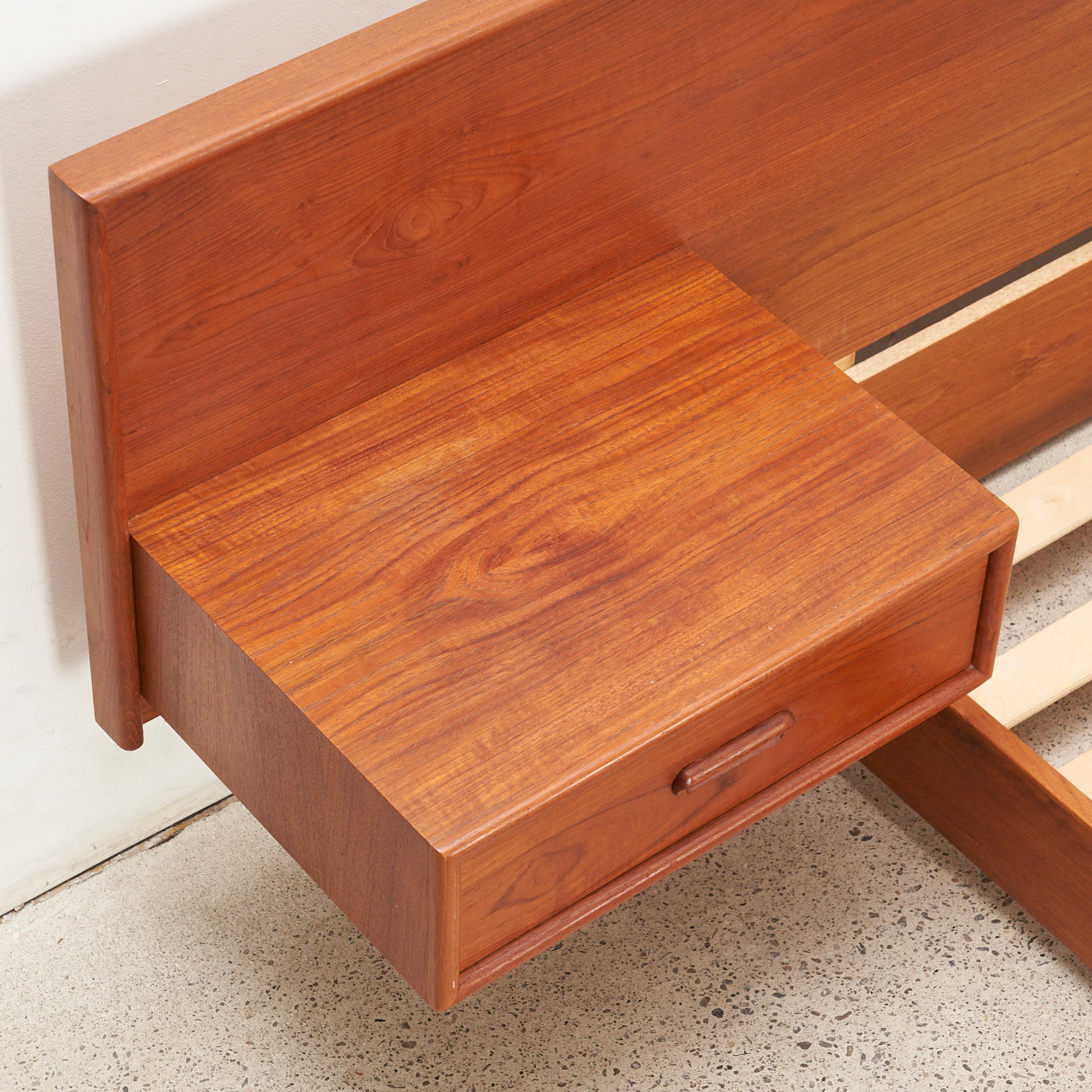 Teak Queen Bed Frame w/ Floating Nightstands
