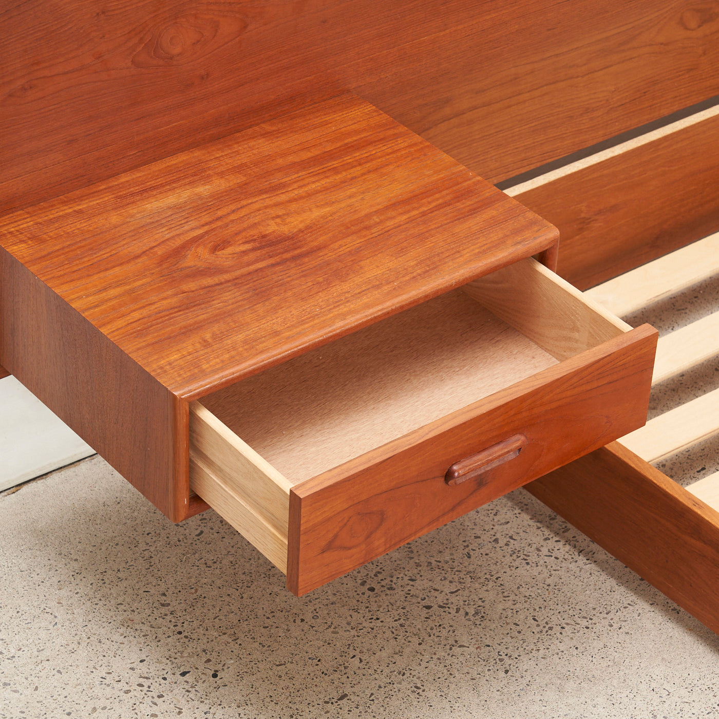 Teak Queen Bed Frame w/ Floating Nightstands
