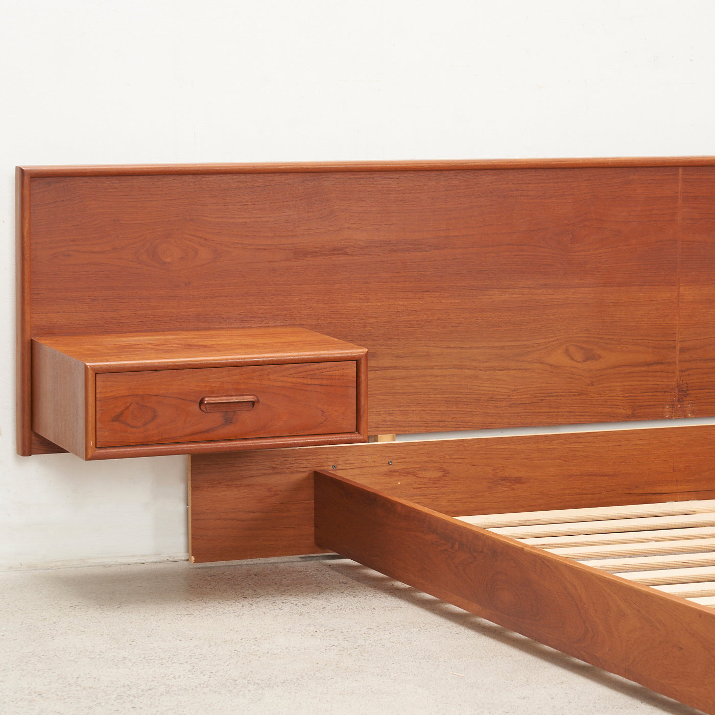 Teak Queen Bed Frame w/ Floating Nightstands