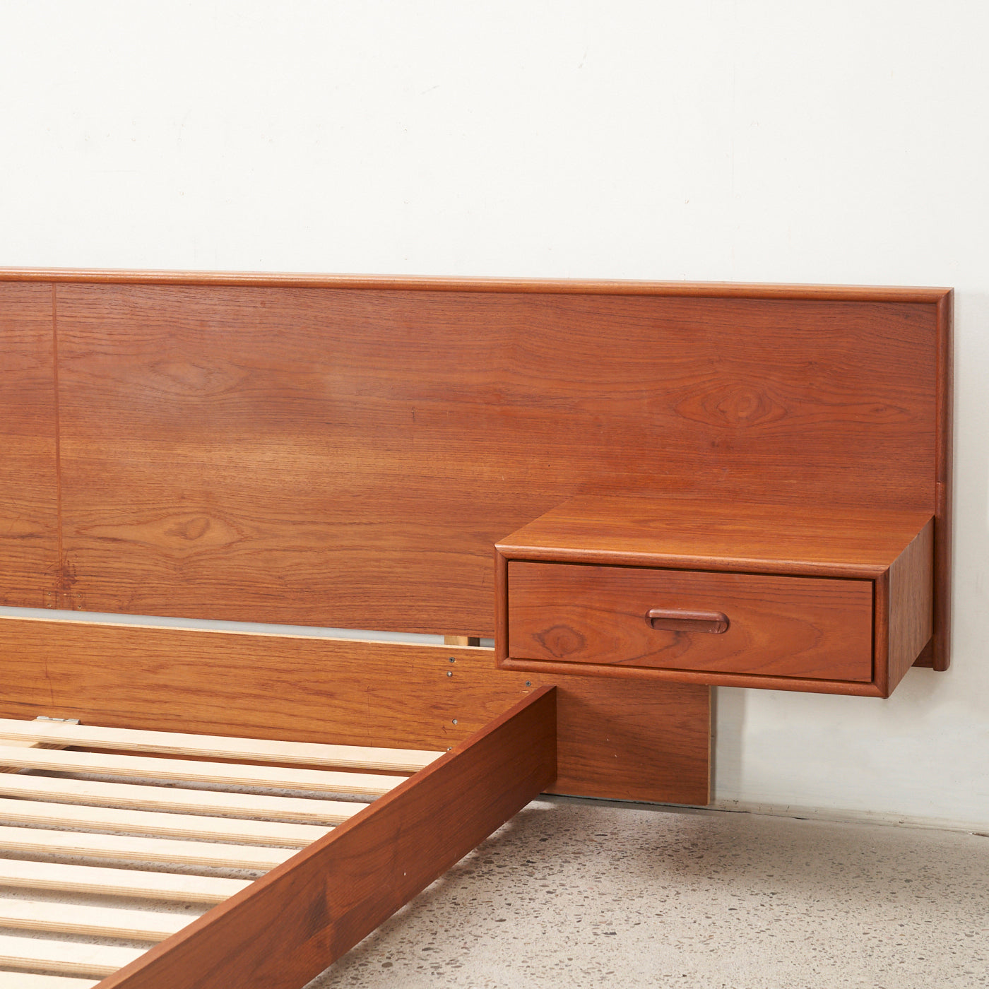 Teak Queen Bed Frame w/ Floating Nightstands