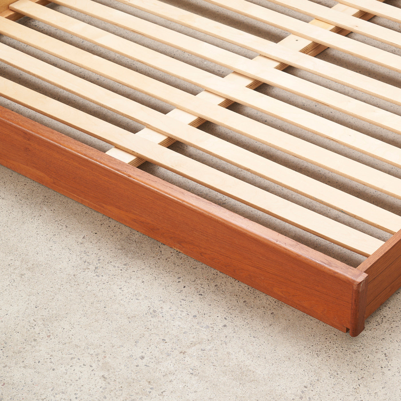 Teak Queen Bed Frame w/ Floating Nightstands