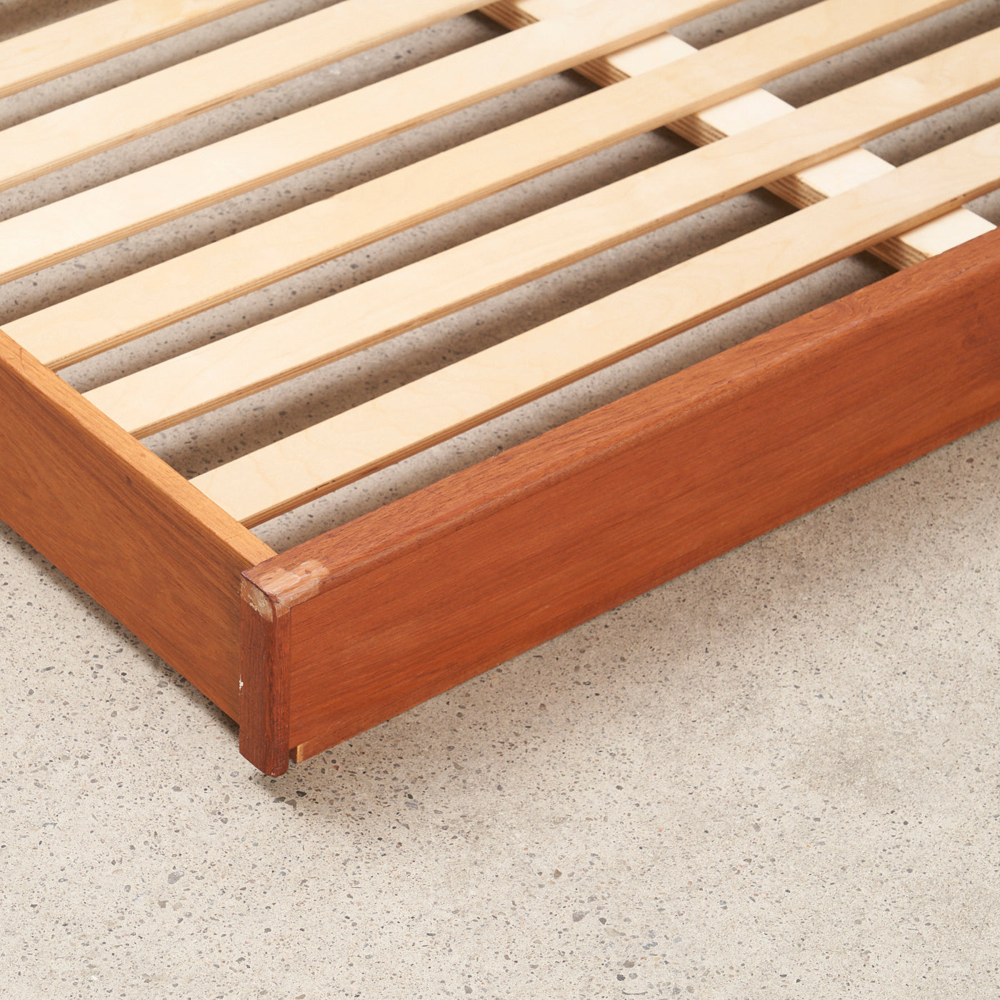 Teak Queen Bed Frame w/ Floating Nightstands