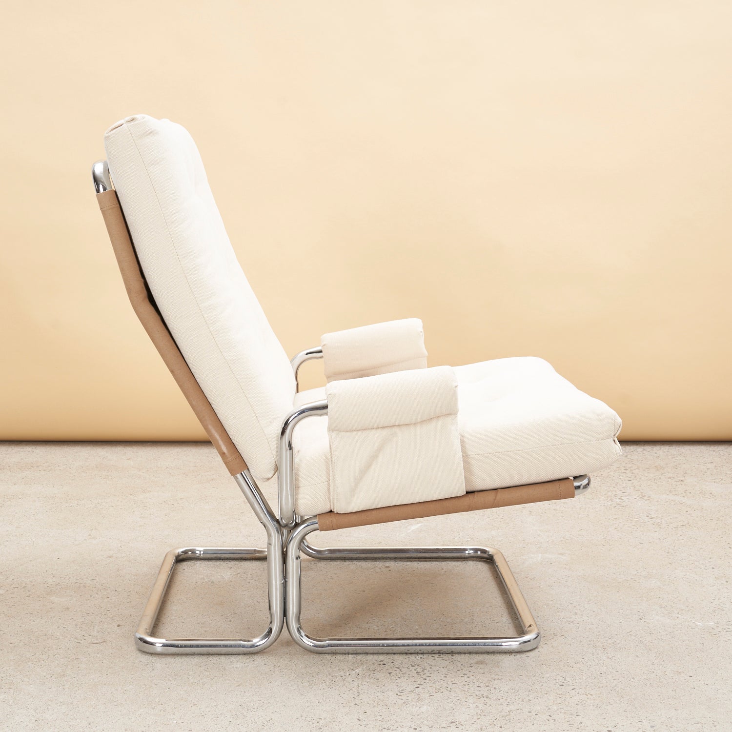 Chrome Tubular Upholstered Lounge Chair & Ottoman