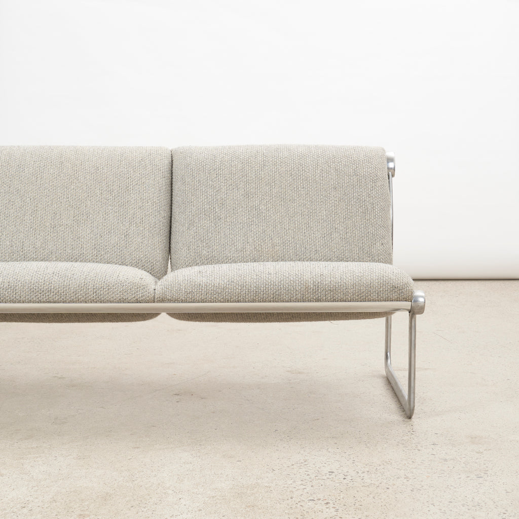 3 Seater Chrome base upholstered Sofa by Hannah & Morrison for Knoll. vintage furniture. mid-century modern. 