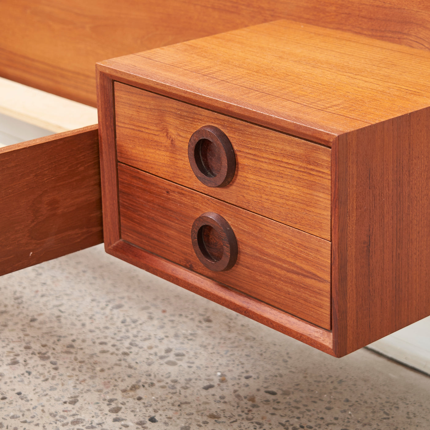 Teak & Rosewood Queen Bed w/ Floating Nightstands