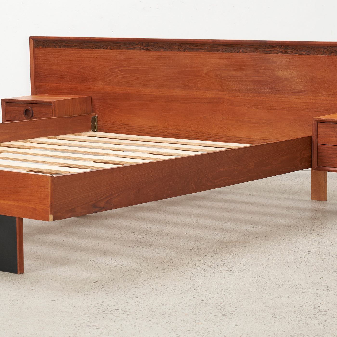Teak & Rosewood Queen Bed w/ Floating Nightstands