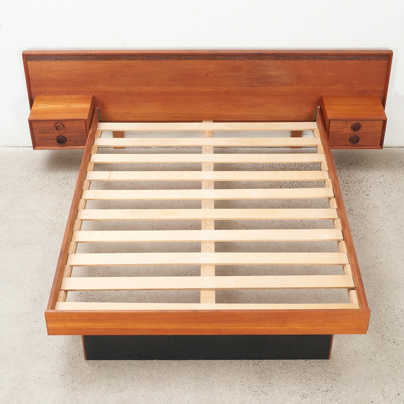 Teak & Rosewood Queen Bed w/ Floating Nightstands