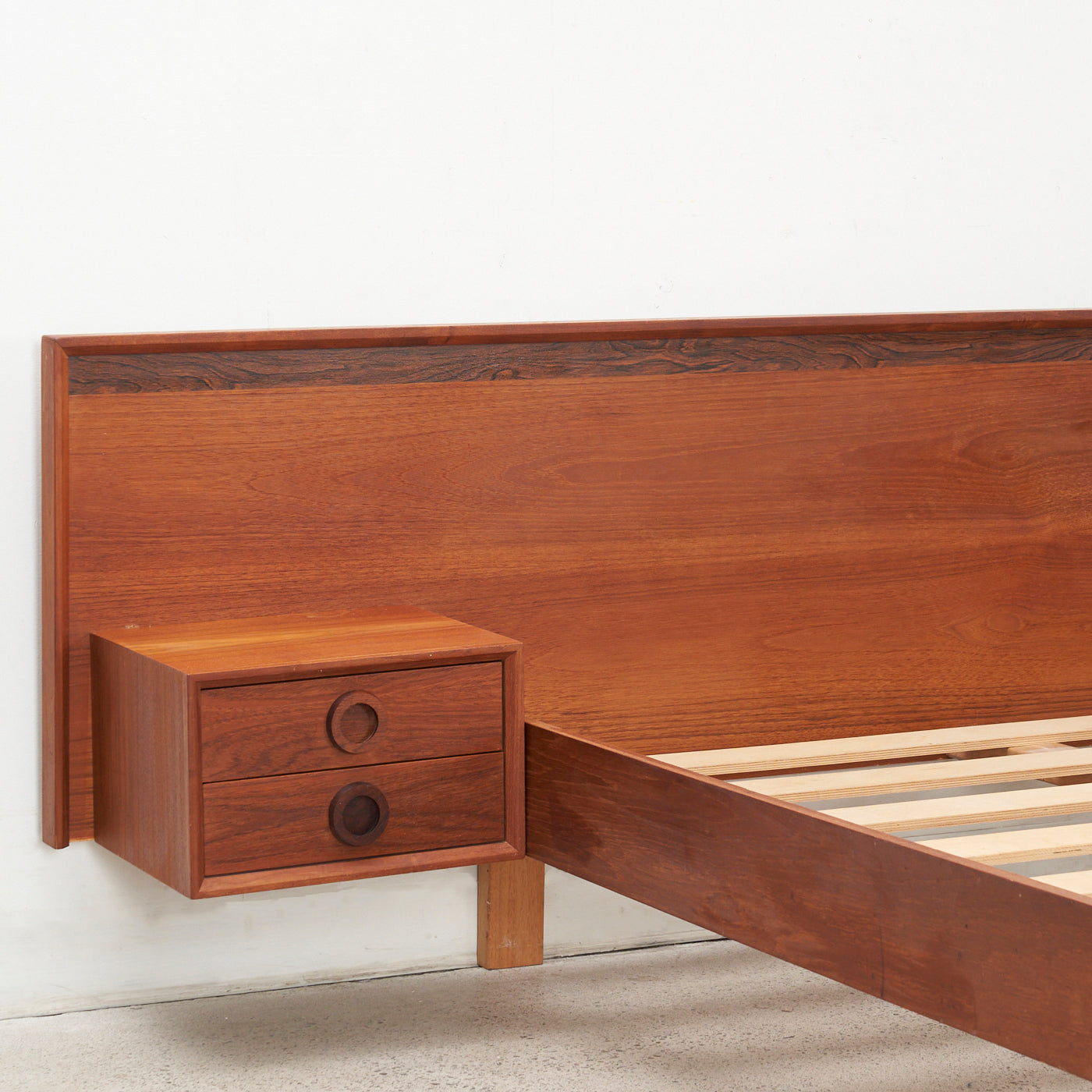 Teak & Rosewood Queen Bed w/ Floating Nightstands
