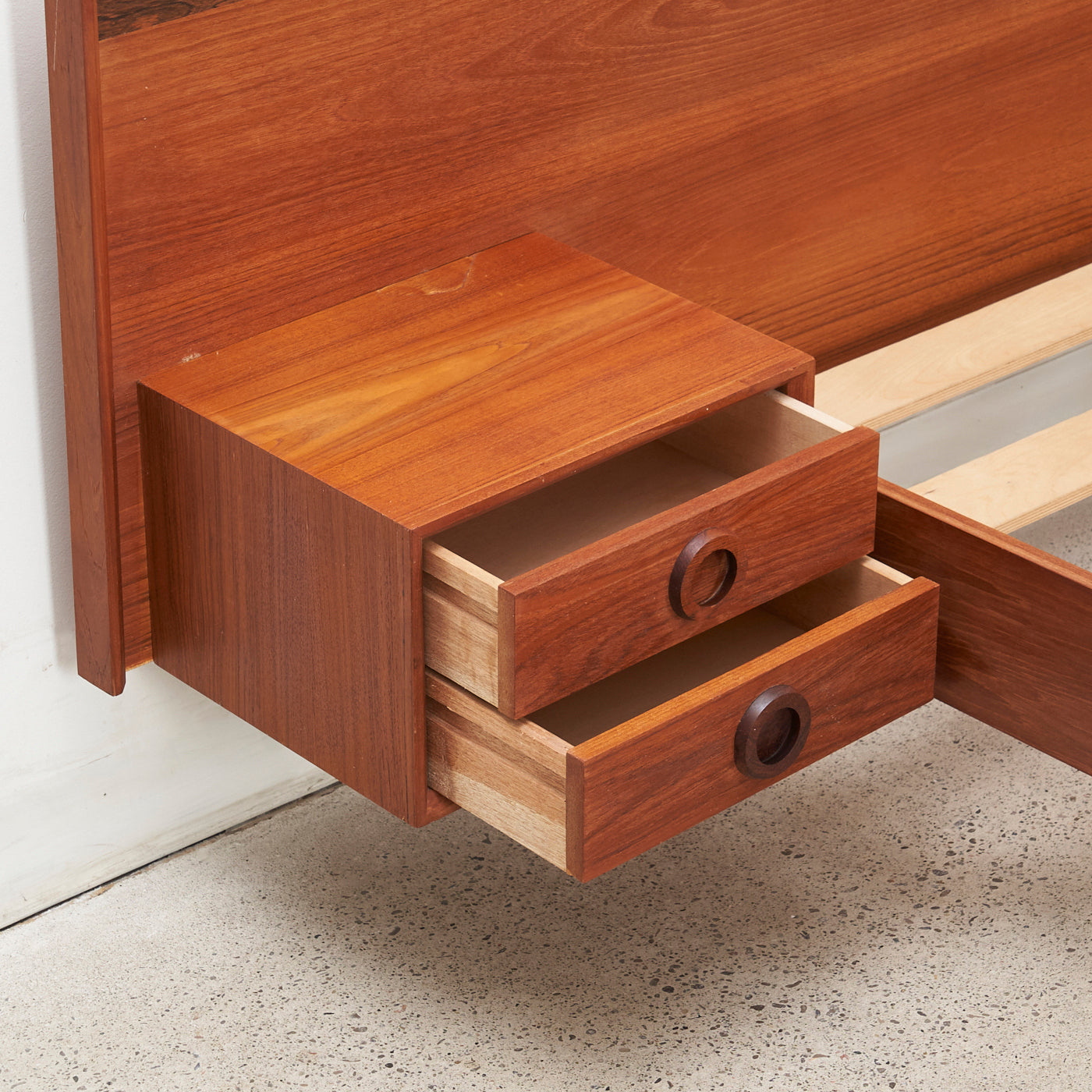 Teak & Rosewood Queen Bed w/ Floating Nightstands