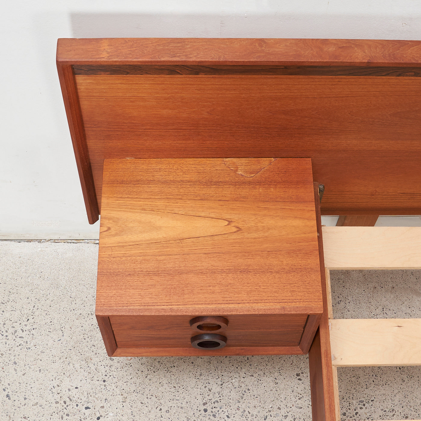 Teak & Rosewood Queen Bed w/ Floating Nightstands