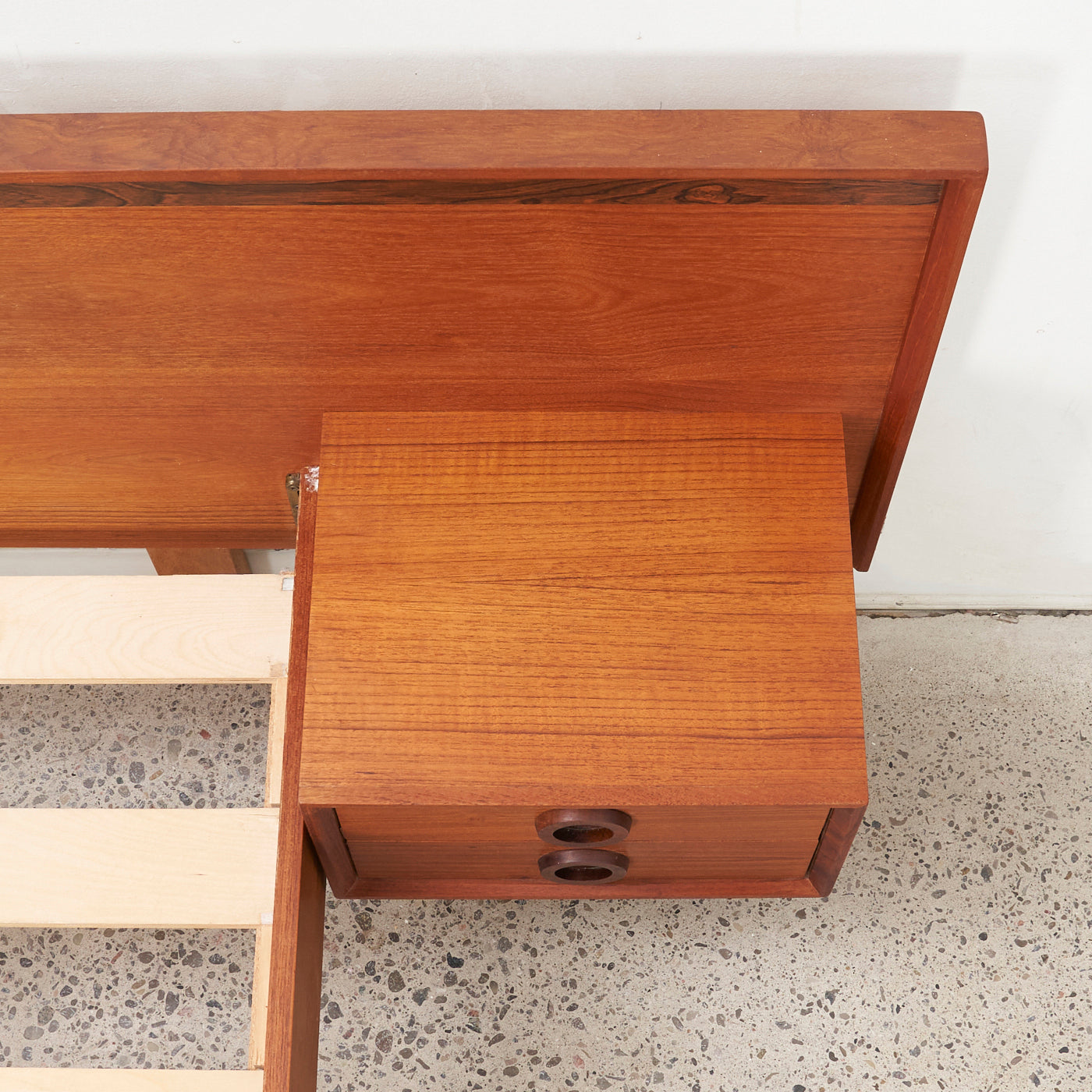 Teak & Rosewood Queen Bed w/ Floating Nightstands