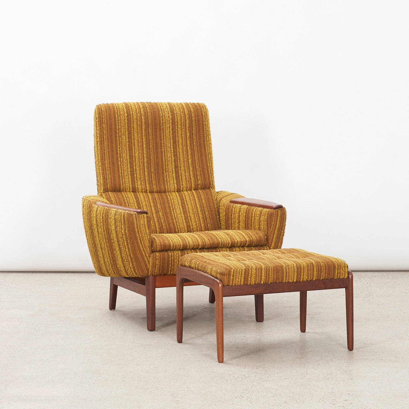 Upholstered Teak Lounge Chair w/ Ottoman