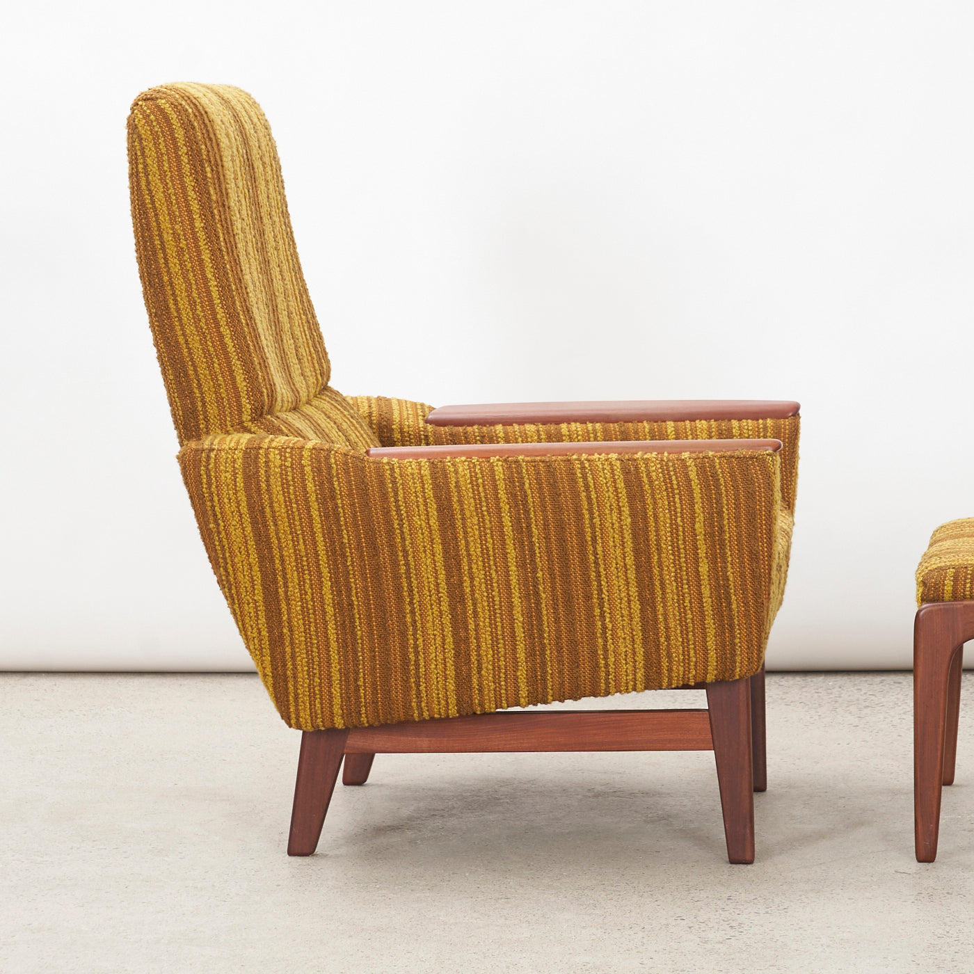 Upholstered Teak Lounge Chair w/ Ottoman