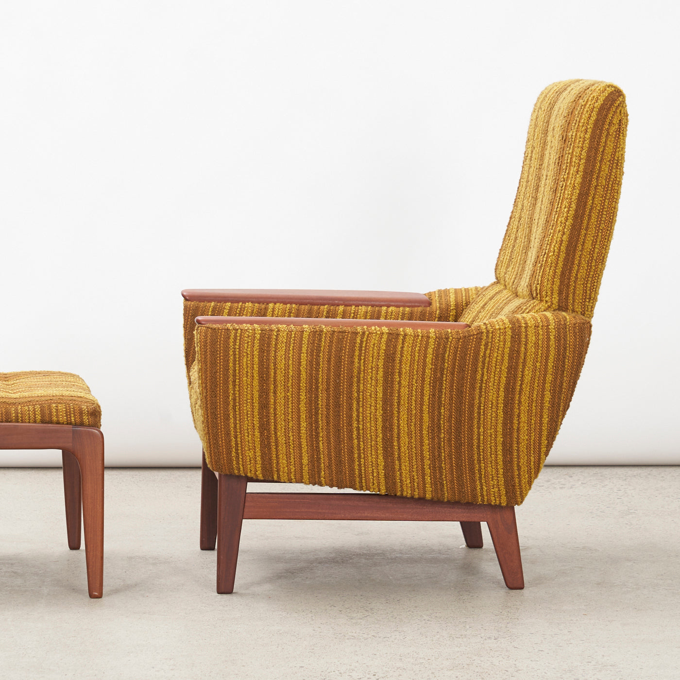 Upholstered Teak Lounge Chair w/ Ottoman