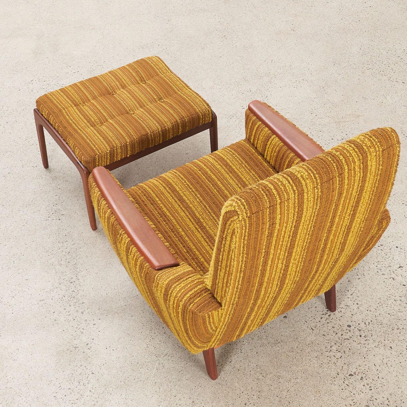 Upholstered Teak Lounge Chair w/ Ottoman