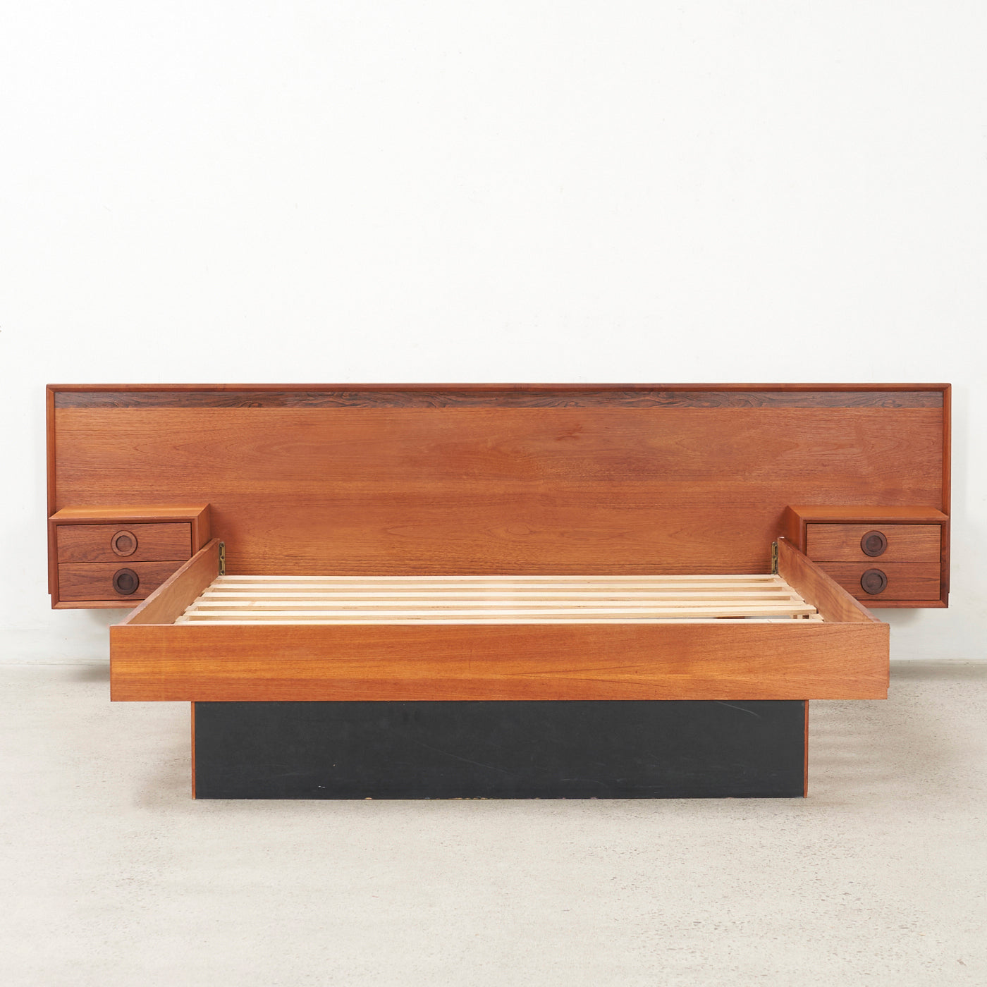 Teak & Rosewood Queen Bed w/ Floating Nightstands