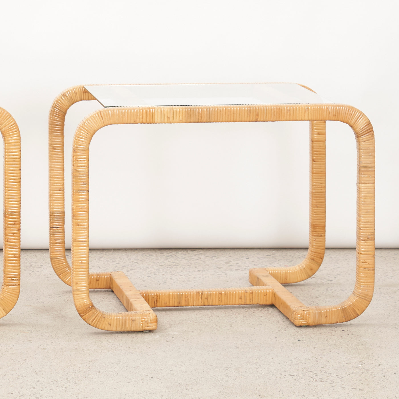 Pair of Vintage Rattan & Glass Side Tables