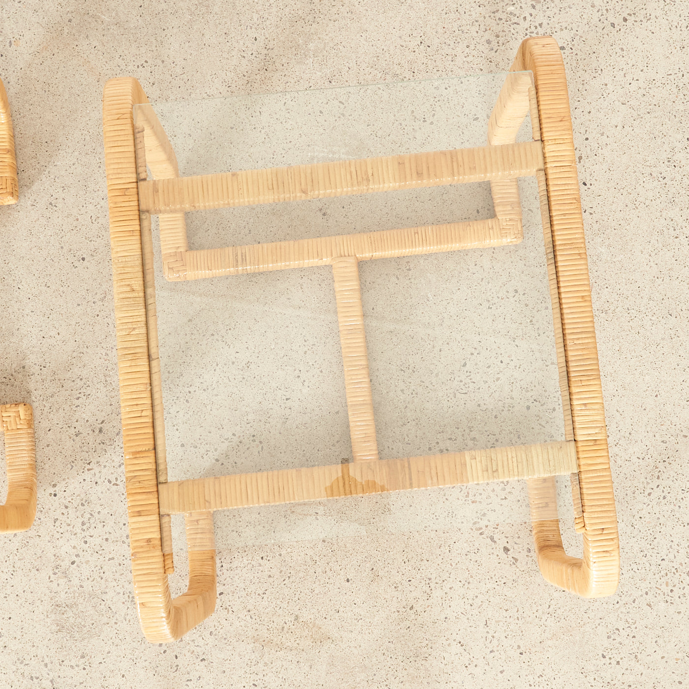 Pair of Vintage Rattan & Glass Side Tables