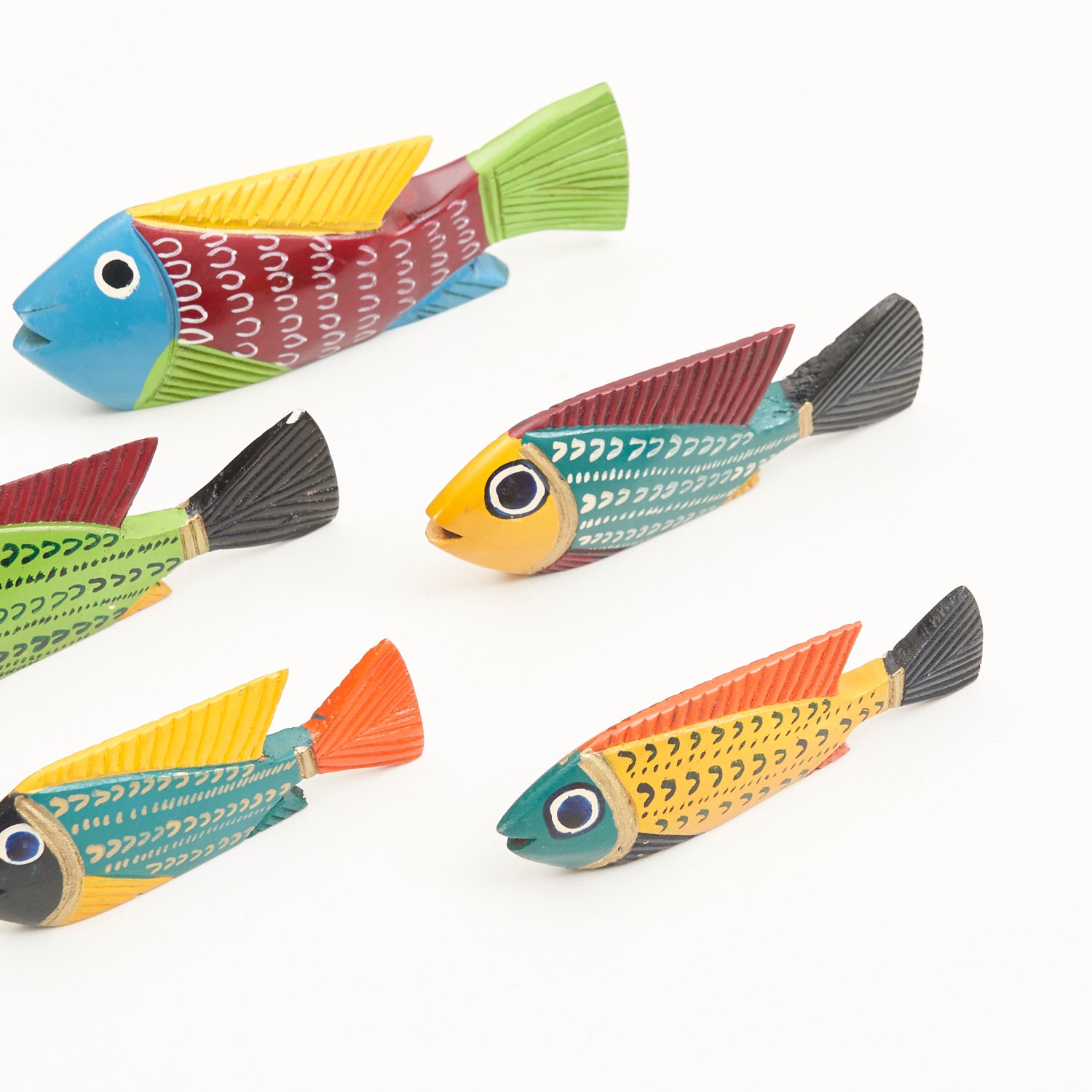 Set of Mexican Hand Painted Wooden Fish
