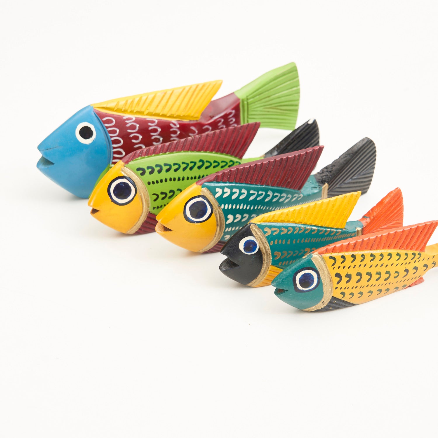 Set of Mexican Hand Painted Wooden Fish