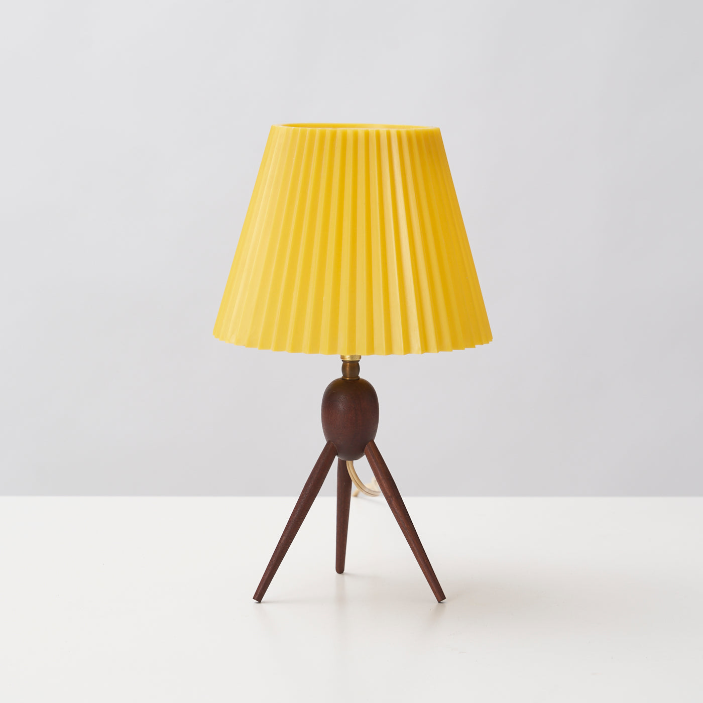 Teak Tripod Table Lamp w/ Pleated Acrylic Shade