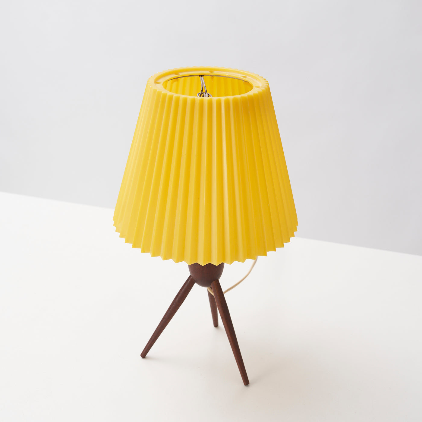 Teak Tripod Table Lamp w/ Pleated Acrylic Shade