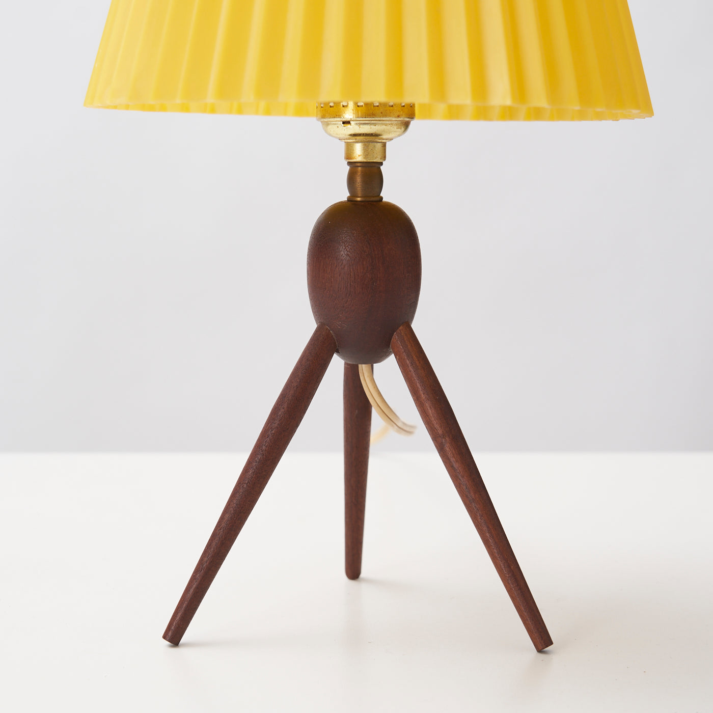 Teak Tripod Table Lamp w/ Pleated Acrylic Shade