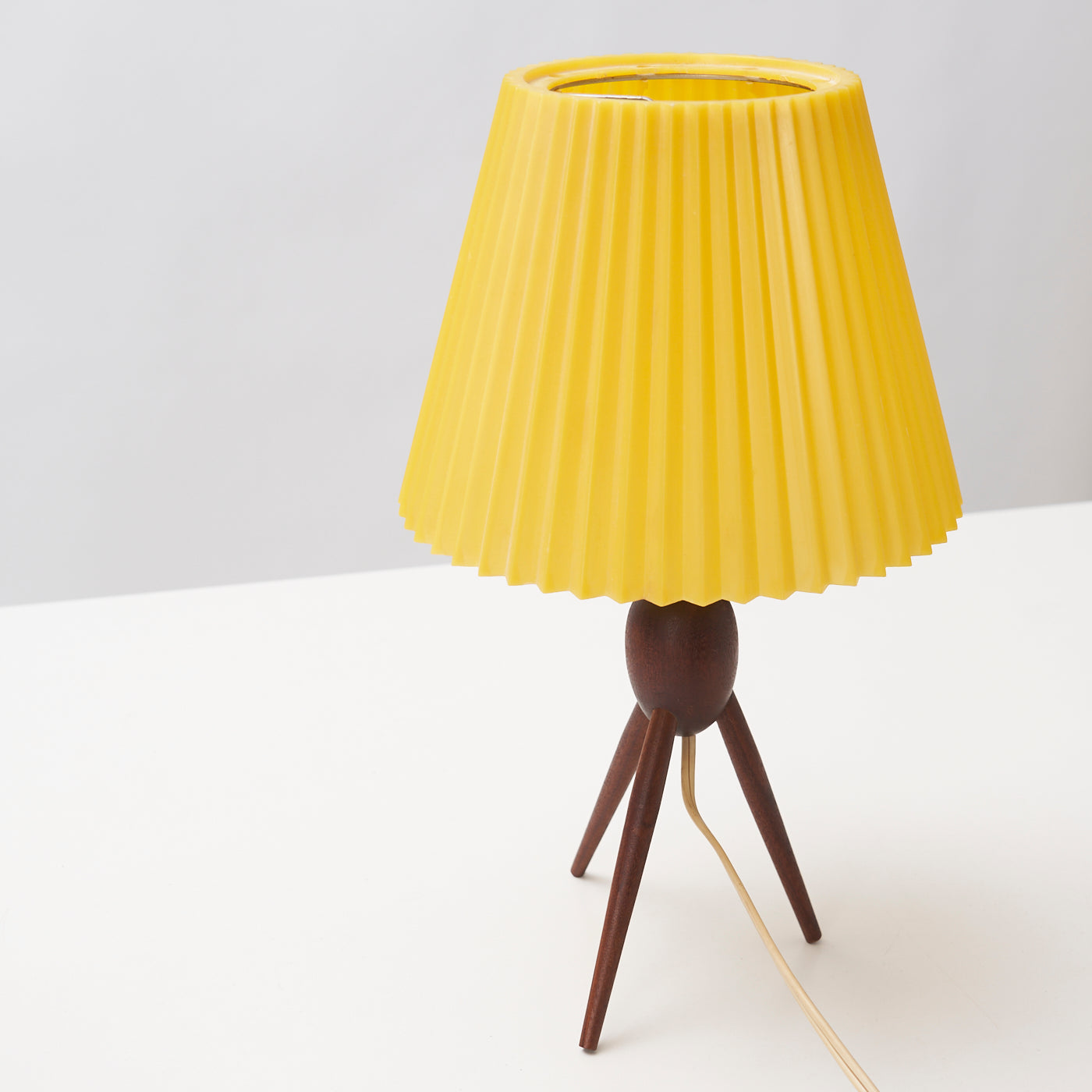 Teak Tripod Table Lamp w/ Pleated Acrylic Shade