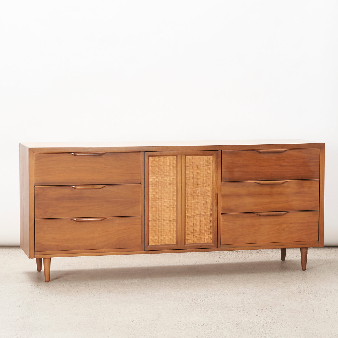 Walnut 6-Drawer Dresser w/ Cabinet