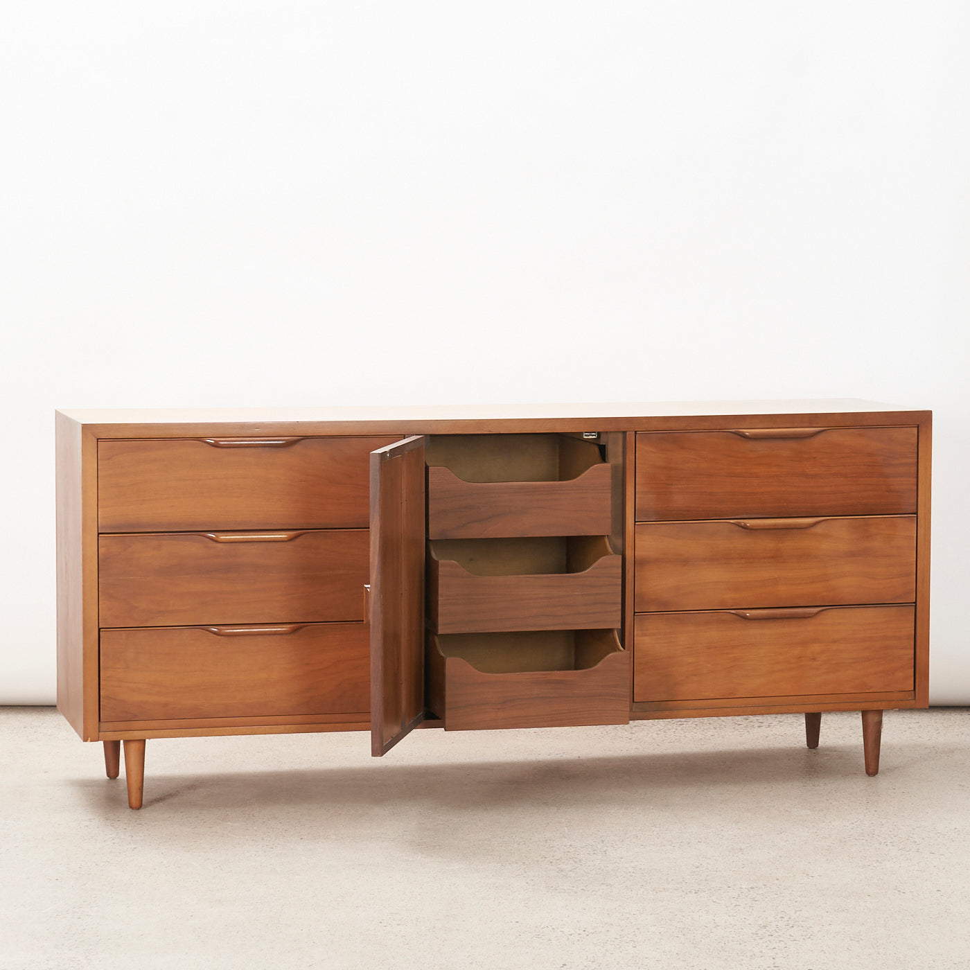 Walnut 6-Drawer Dresser w/ Cabinet