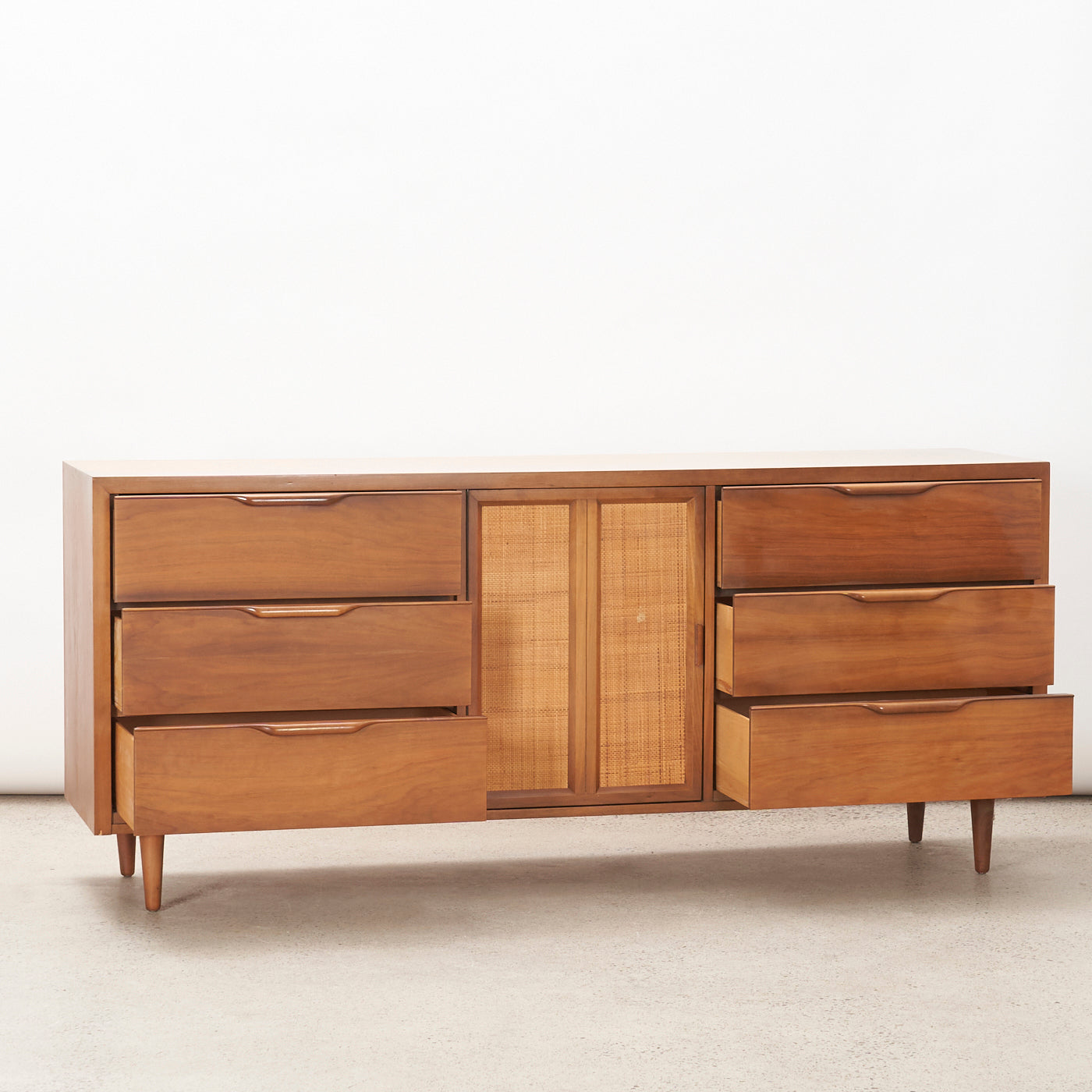 Walnut 6-Drawer Dresser w/ Cabinet