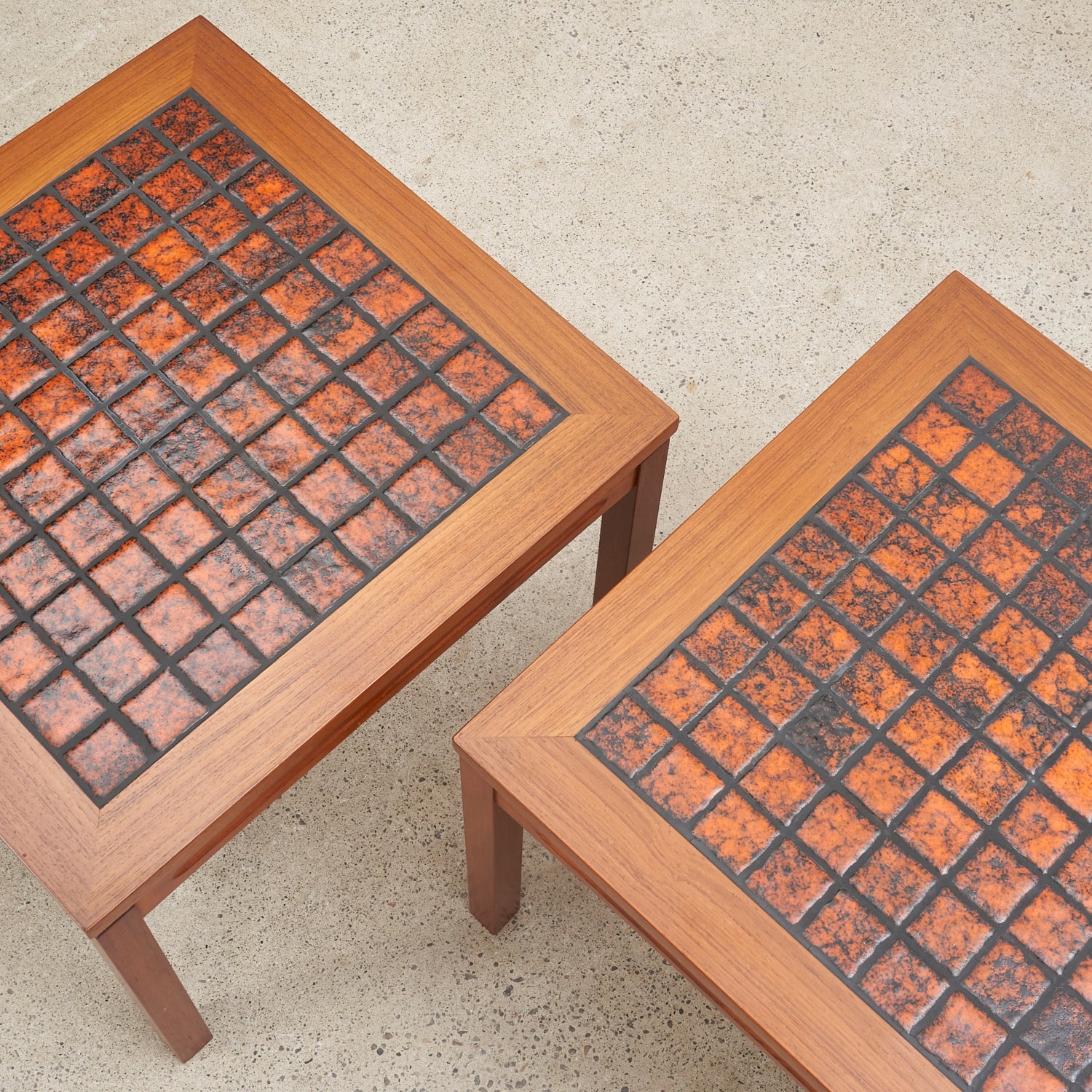 Pair of Danish Teak Tile Top Side Tables