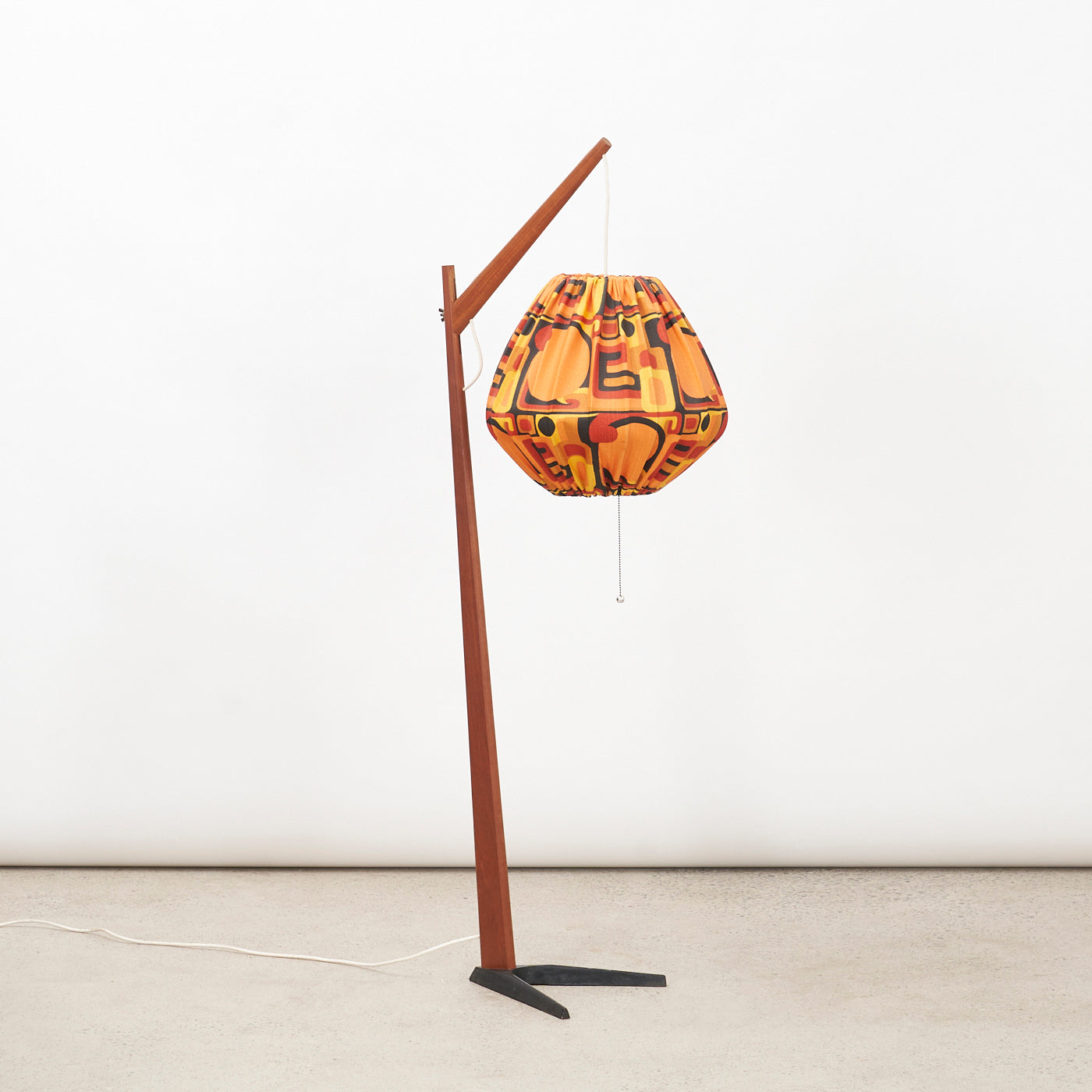 Teak Floor Lamp w/ Fabric Shade