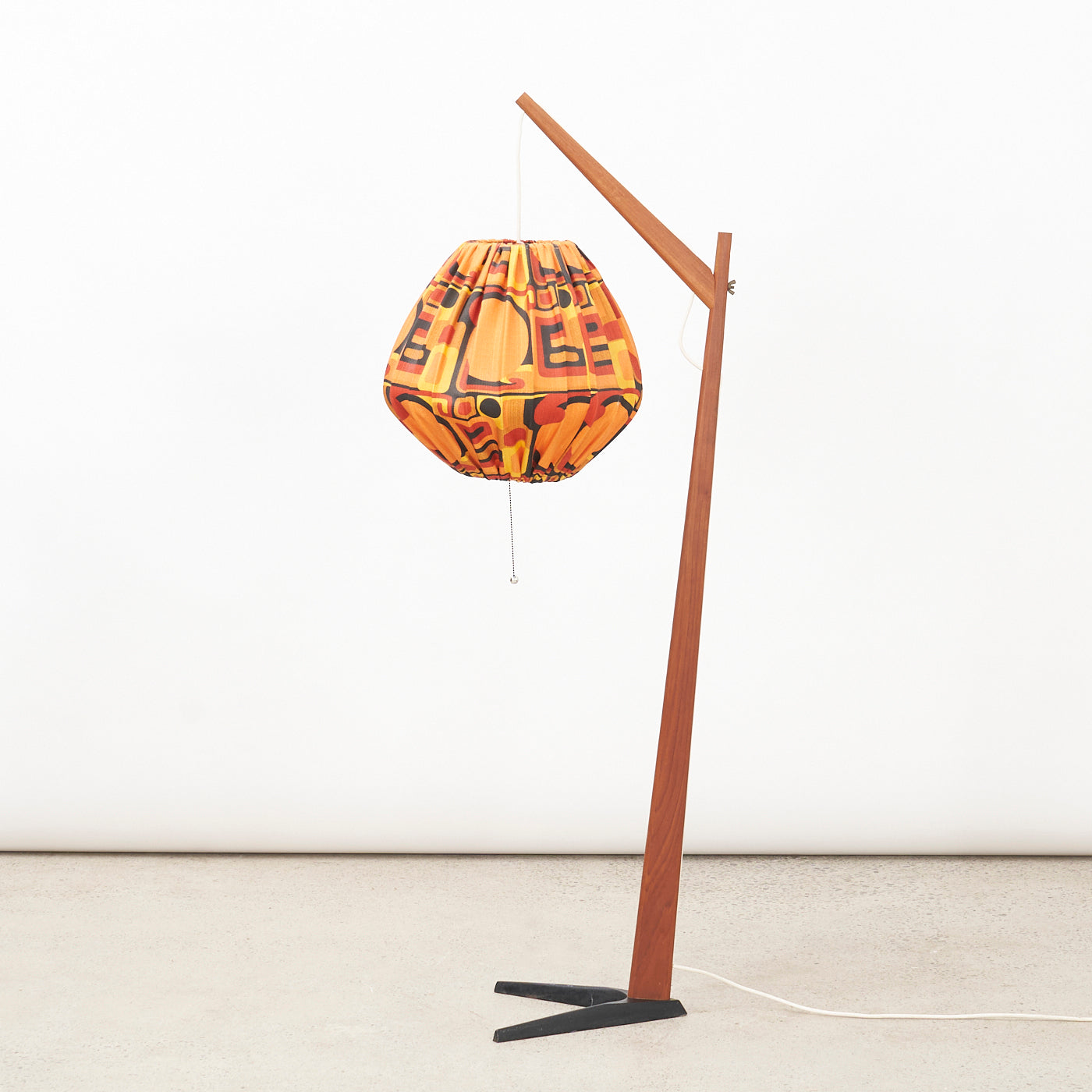 Teak Floor Lamp w/ Fabric Shade