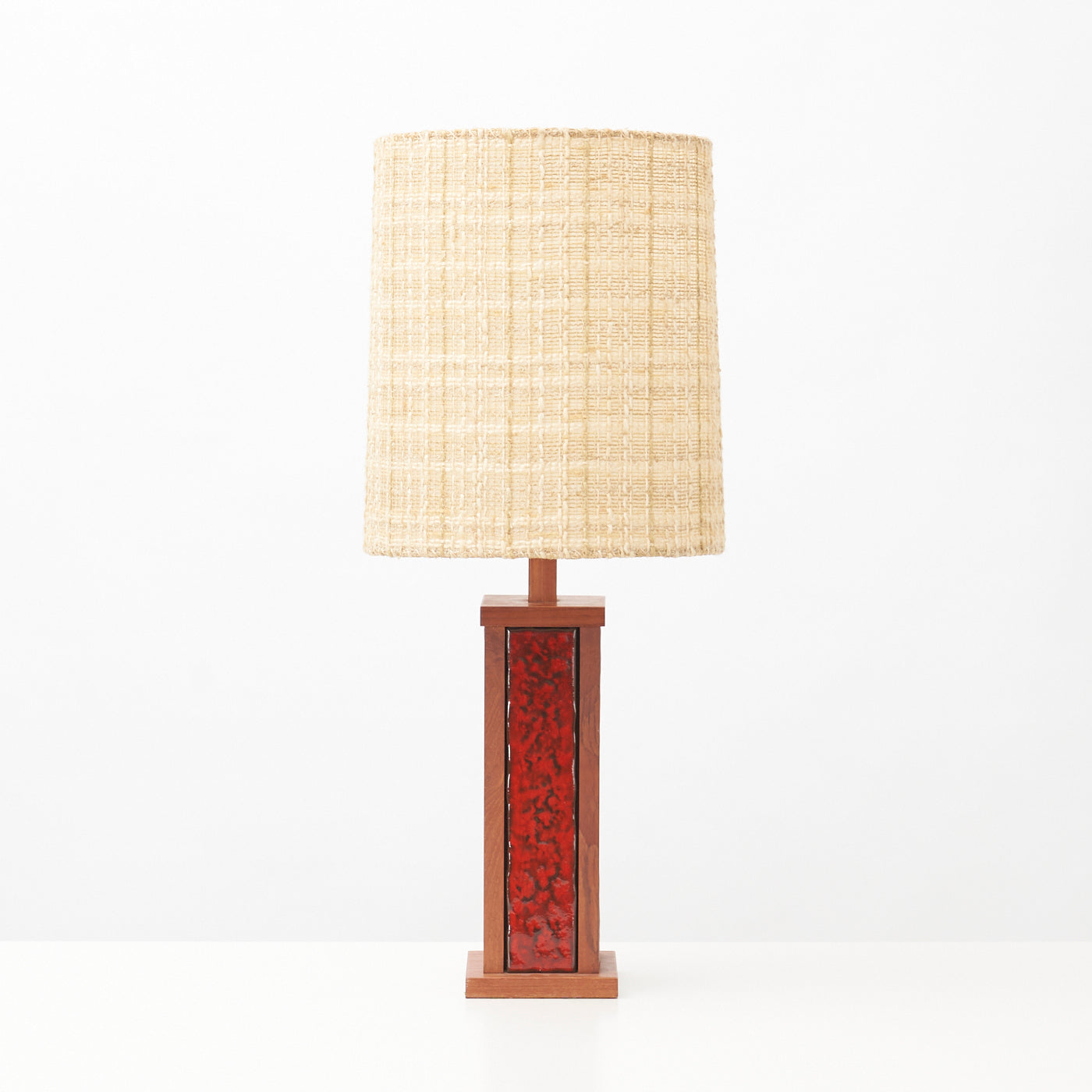 Teak Table Lamp w/ Ceramic Inlay