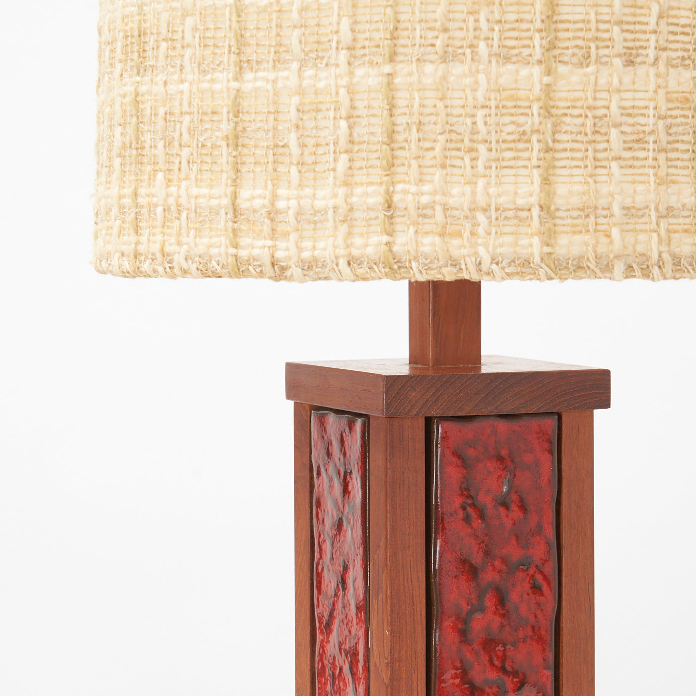 Teak Table Lamp w/ Ceramic Inlay