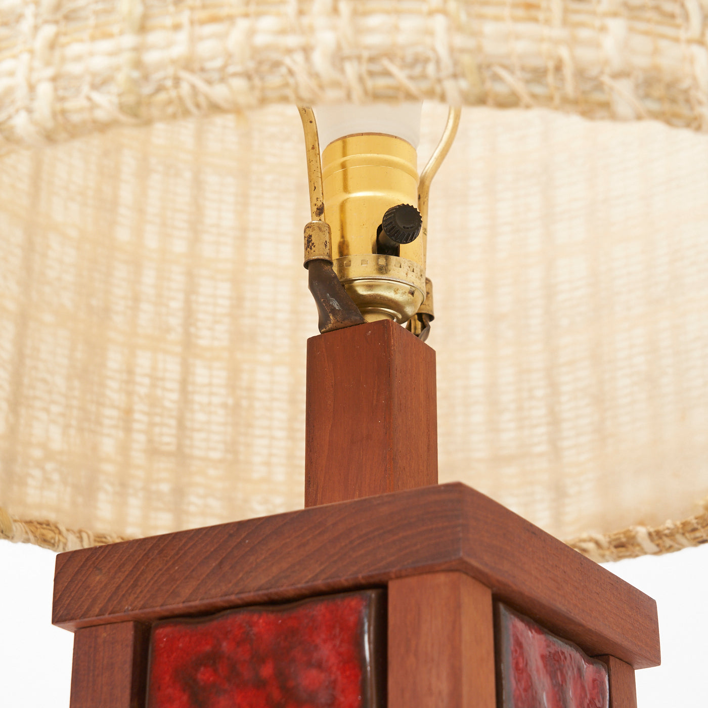 Teak Table Lamp w/ Ceramic Inlay
