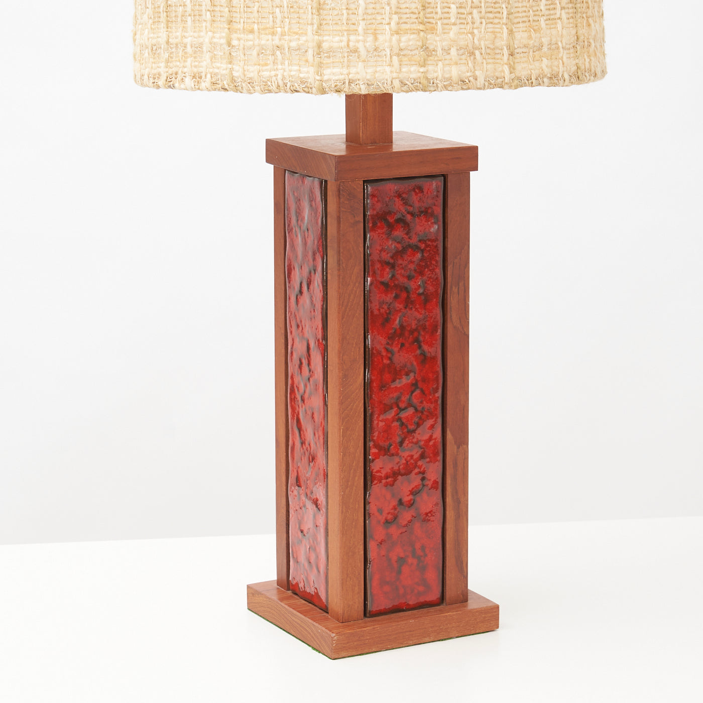 Teak Table Lamp w/ Ceramic Inlay