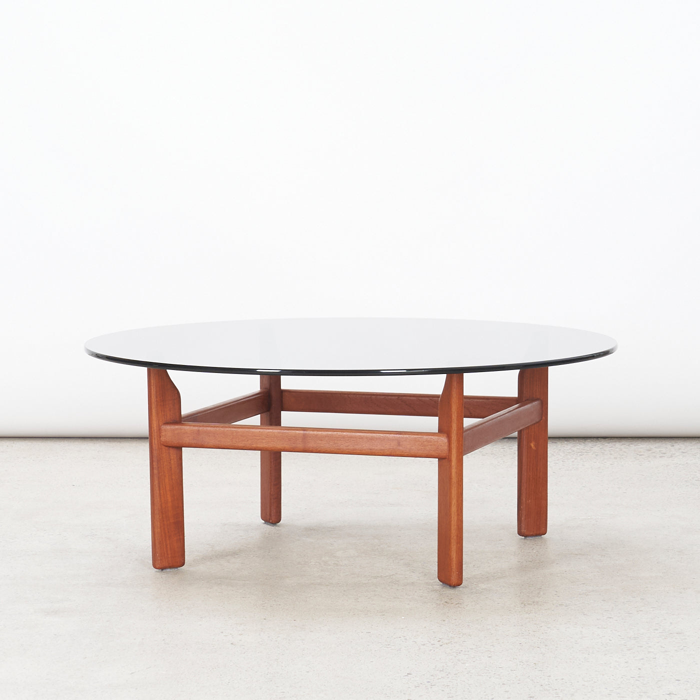 Round Smoked Glass & Teak Coffee Table