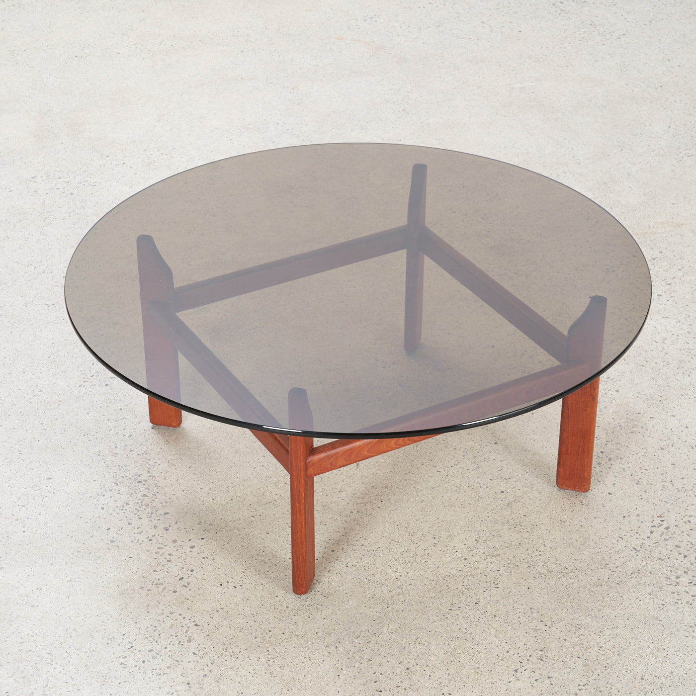 Round Smoked Glass & Teak Coffee Table
