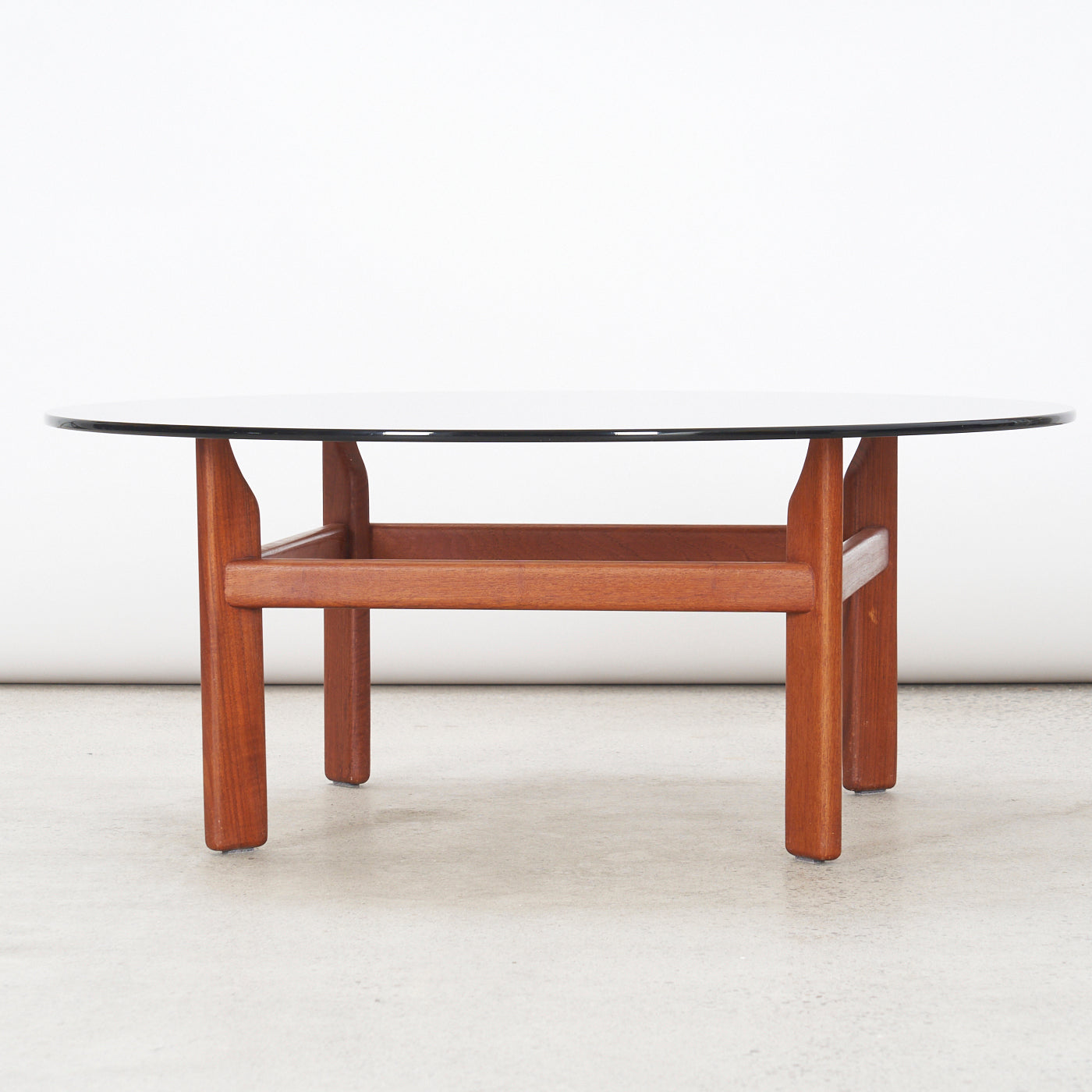 Round Smoked Glass & Teak Coffee Table