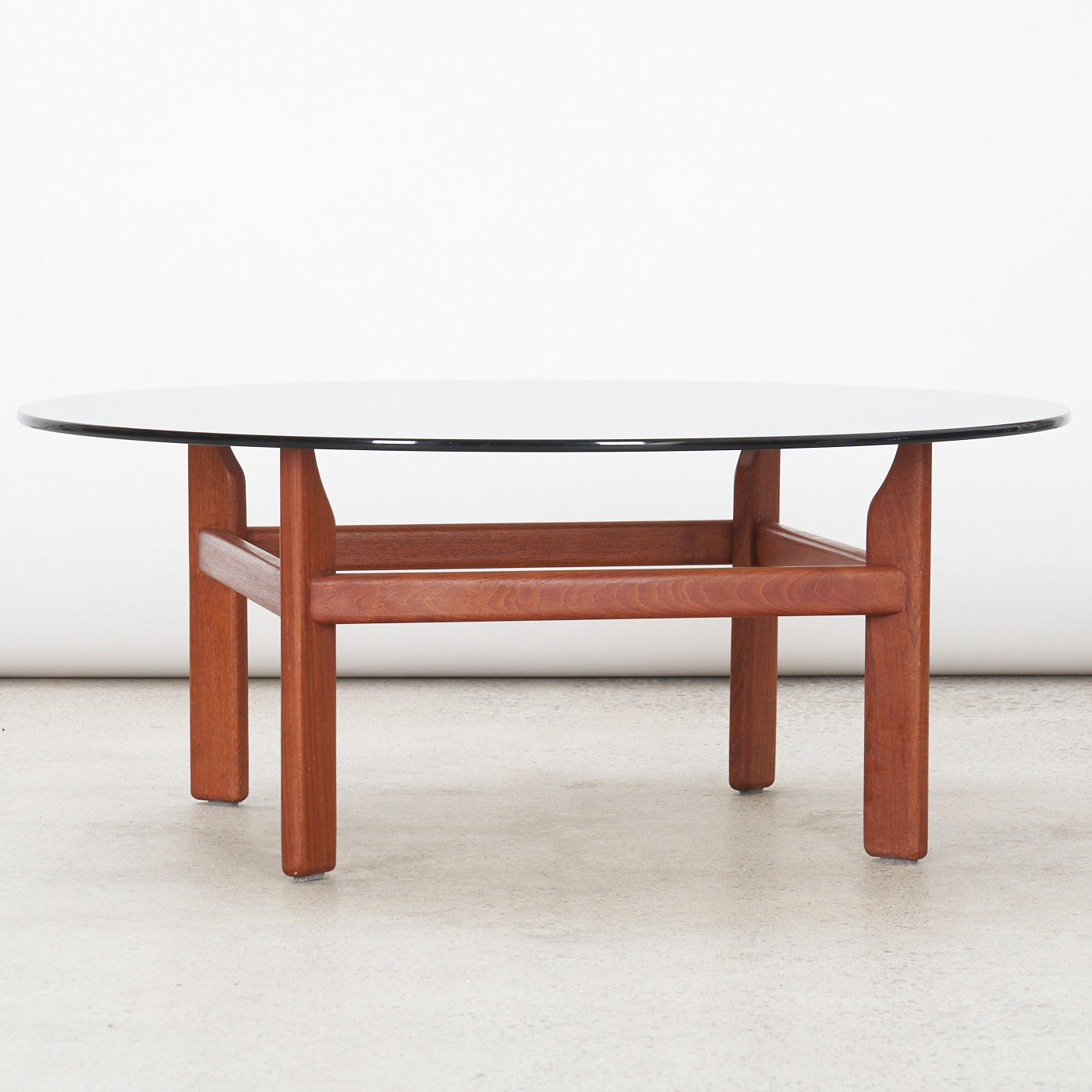 Round Smoked Glass & Teak Coffee Table