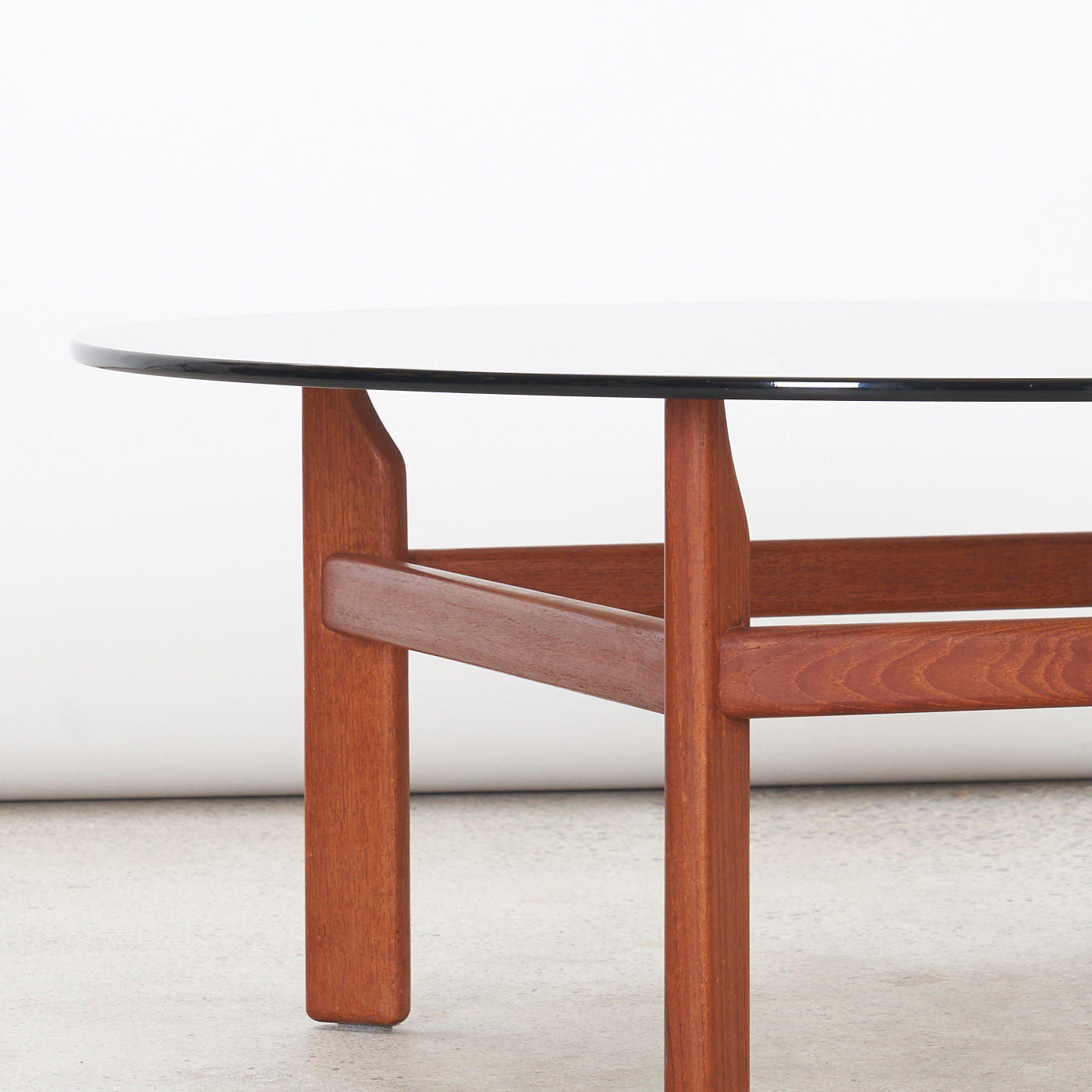 Round Smoked Glass & Teak Coffee Table