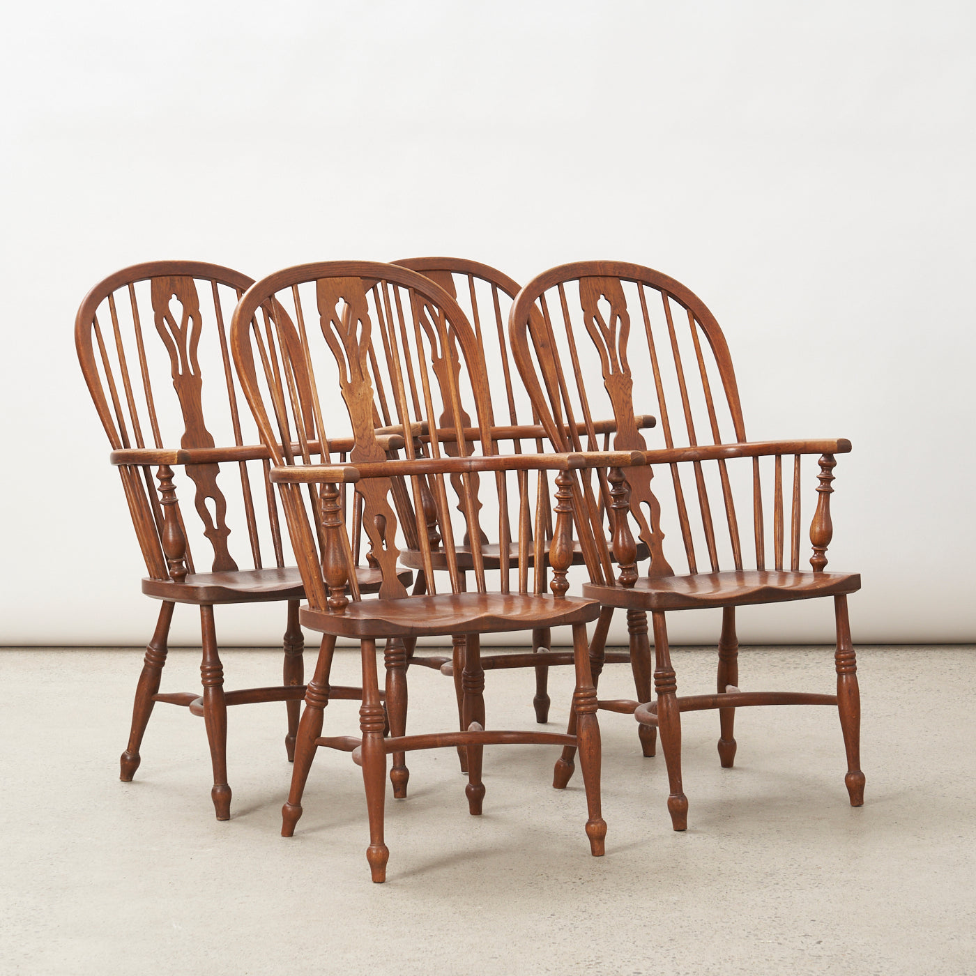 Set of 4 Vintage Oak Windsor Style Dining Chairs