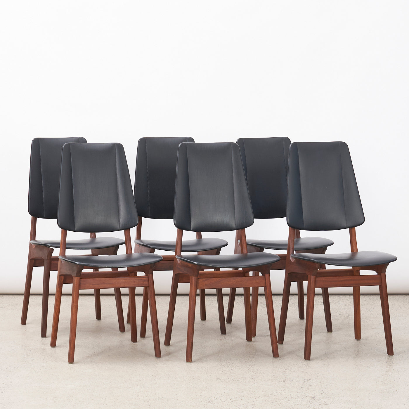 Set of 6 Teak & Vinyl Dining Chairs