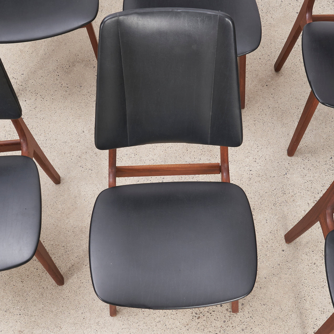 Set of 6 Teak & Vinyl Dining Chairs