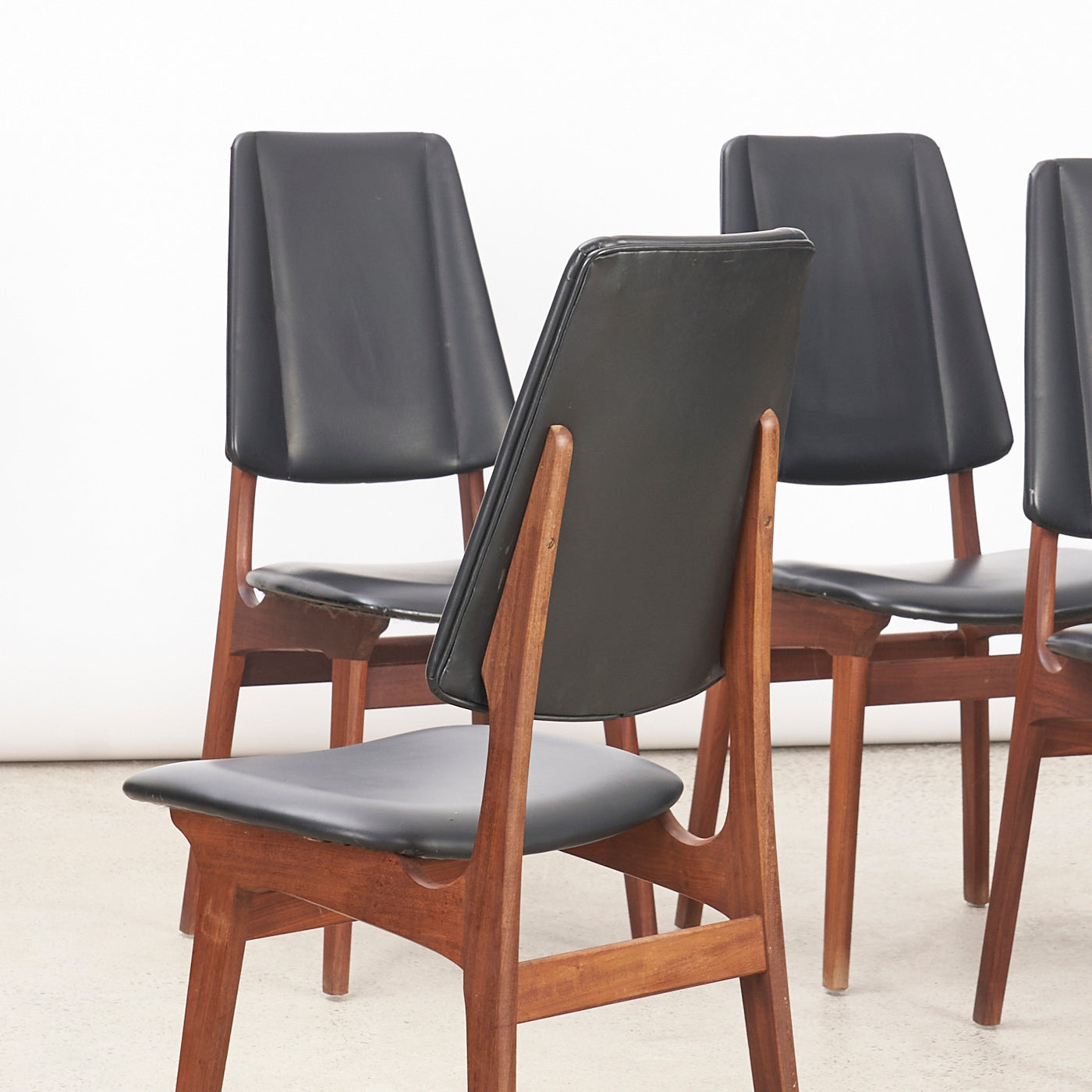 Set of 4 Teak & Vinyl Dining Chairs